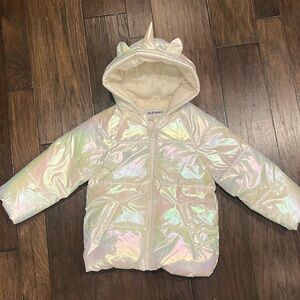 Old Navy shimmer iridescent puffer unicorn coat 4t